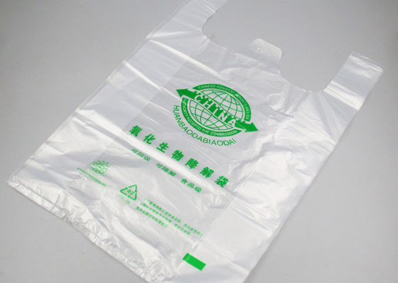 Sacchetto della spesa di plastica eliminabile biodegradabile della maglietta del bene durevole di EN13432 18x58cm
