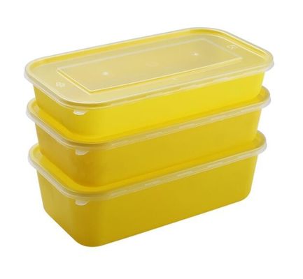 I bambini istruiscono l'imballaggio eliminabile del contenitore di alimento della scatola di pranzo di rettangolo giallo
