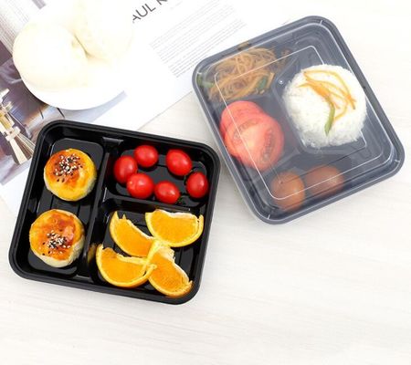3 4 scatola di pranzo microwavable nera del compartimento 100% pp per il contenitore di alimento