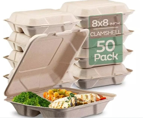 La scatola di pranzo eliminabile di rettangolo biodegradabile della canna da zucchero per porta via i contenitori di alimento