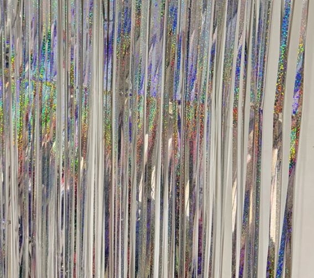 Cortina per porta in seta da pioggia in argento laser decorativo 1x2m festa di compleanno di nozze con nastro a doppio lato