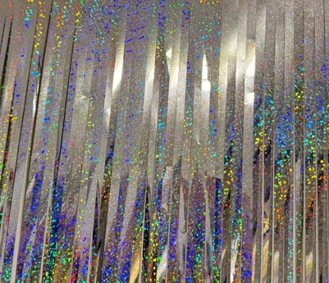 Cortina per porta in seta da pioggia in argento laser decorativo 1x2m festa di compleanno di nozze con nastro a doppio lato